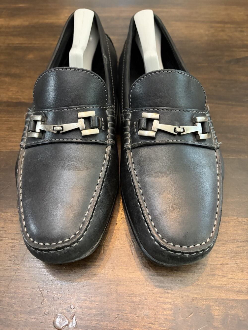 ECCO Mens Hybrid Moc Black Leather Bit Loafer Driving Shoes Size 42 EU 8-8.5 US